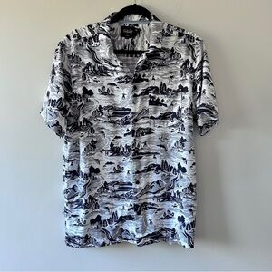Far West Shirt Short Sleeve Men's Medium Black and White Coastal Nautical Summer